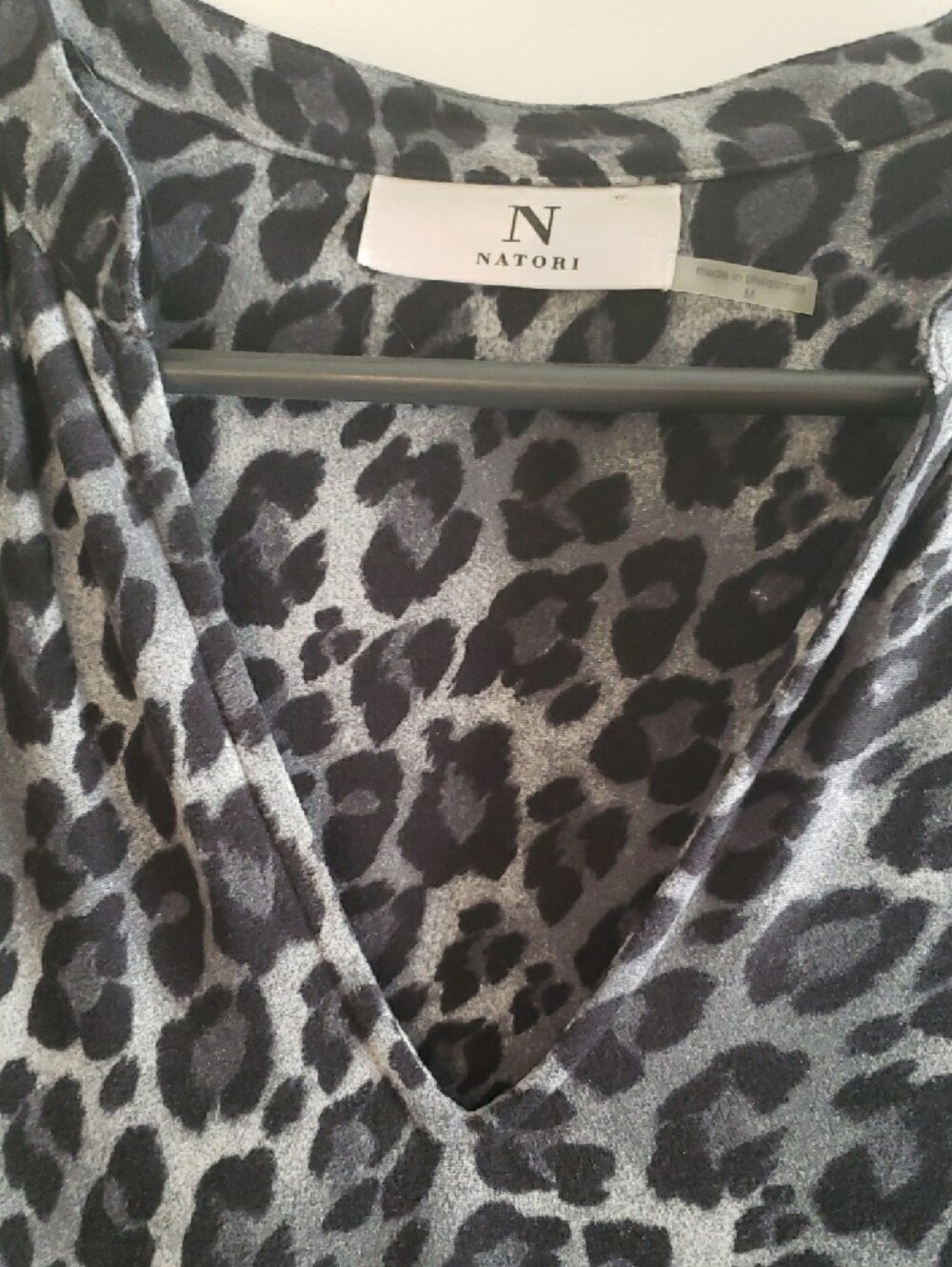 Natori Black and Gray Leopard Print V-Neck Maxi Dress - Picture 2 of 3